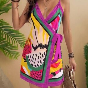 Vibrant Multicolor Wrap Dress